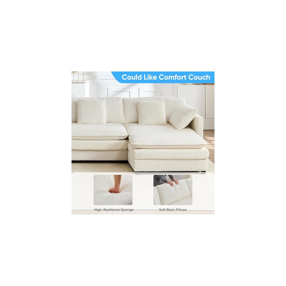 148” U Shape Sectional Couch with Movable Ottoman，Beige