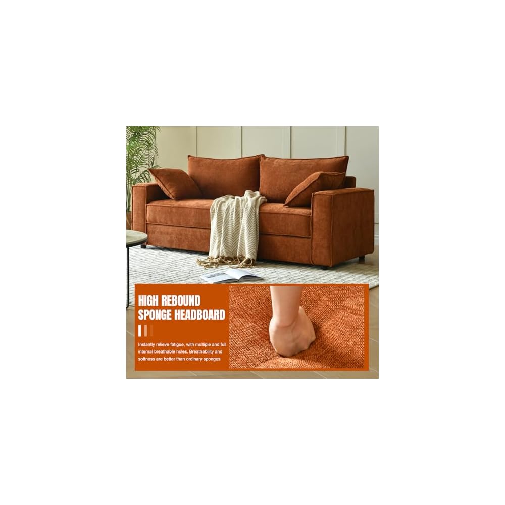 Three Person Sofa with Wide Upholstered Chaise Lounge Sofa, Linen Fabric, Easy to Assemble, No Noise (OCHER)