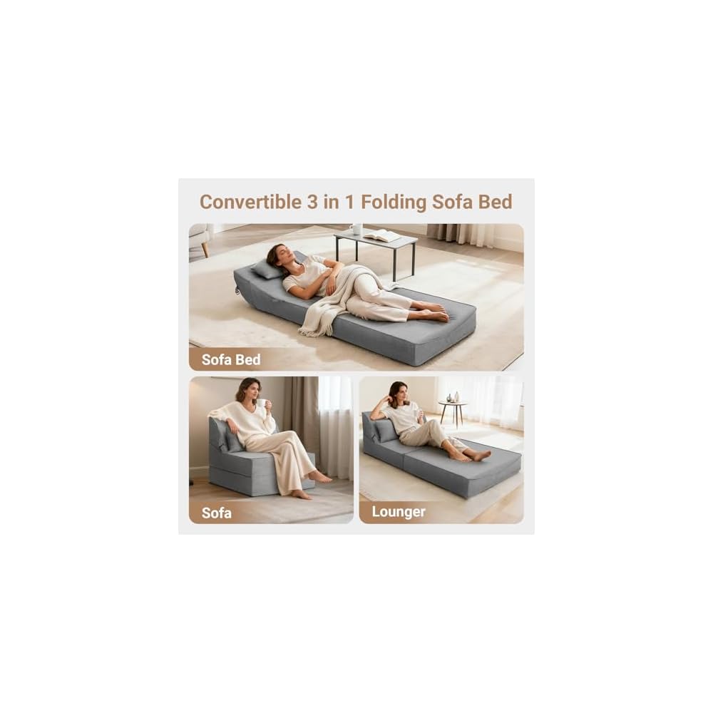 Folding Sofa Bed, Convertible Sleeper Chair, Foldable Boneless Futon Couch