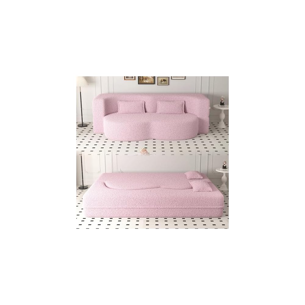 78" 2-in-1 Convertible Sofa Bed, Folding Futon Floor Couch with Pillows
