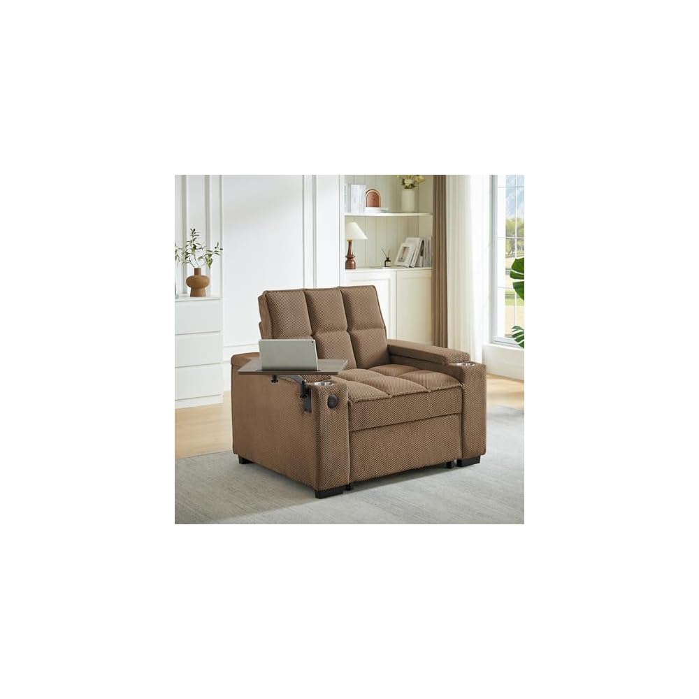 44" Single Sleeper Chair Bed, Pull Out Sleeper Sofa Bed, Coffee