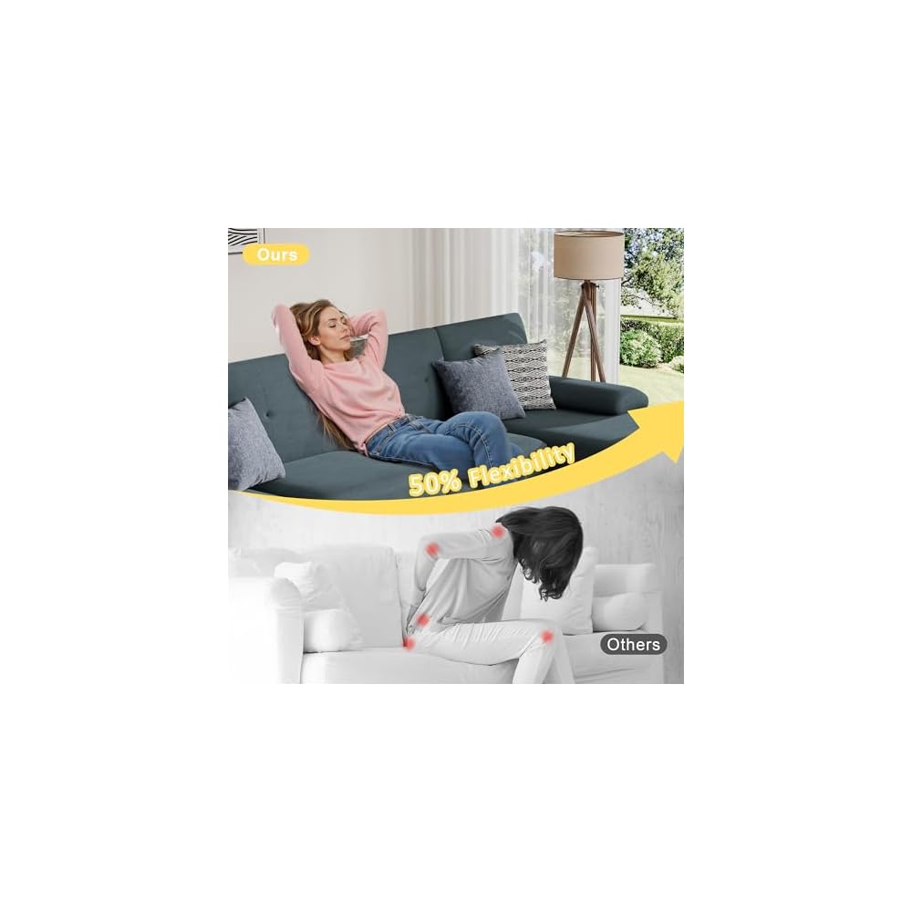 JY QAQA Sectional Couche with Soft Cushion, U-Shaped Sofa with Double Chaise, 4-Seat Linen Fabric Sofa Sets for Living Room, Apartment, Grey