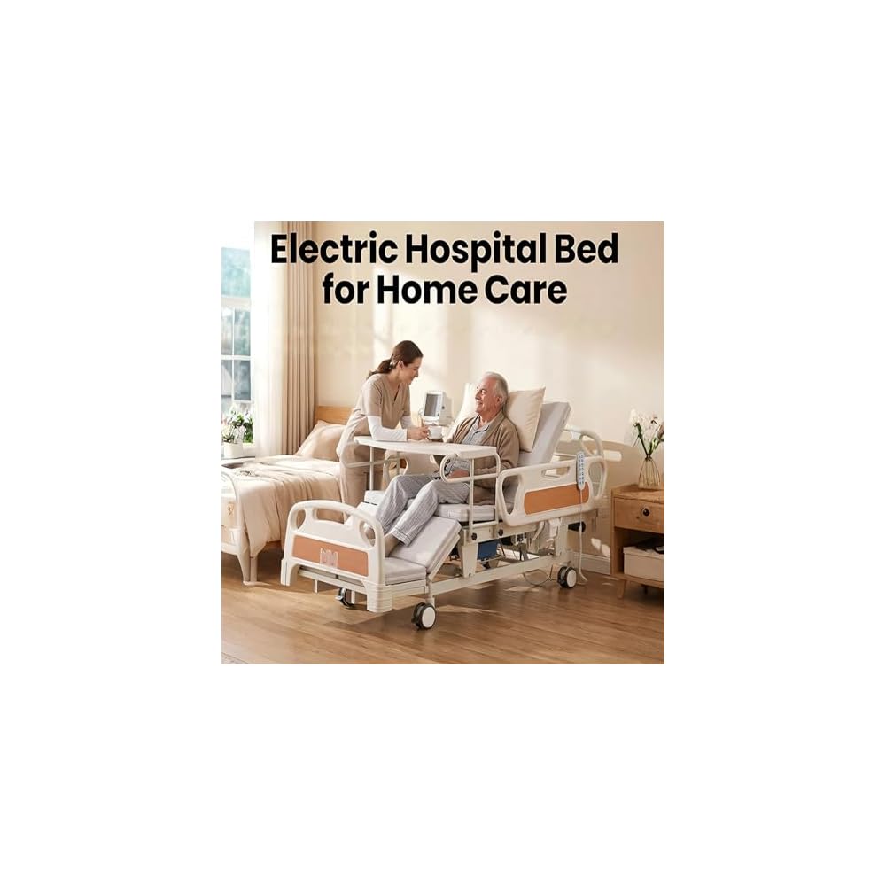 Full Electric Adjustable Hospital Bed with Built in Toilet & Lateral Tilting, Power Lift Clinical Nursing Bed for Elderly Seniors Bariatric,no Electric Lift