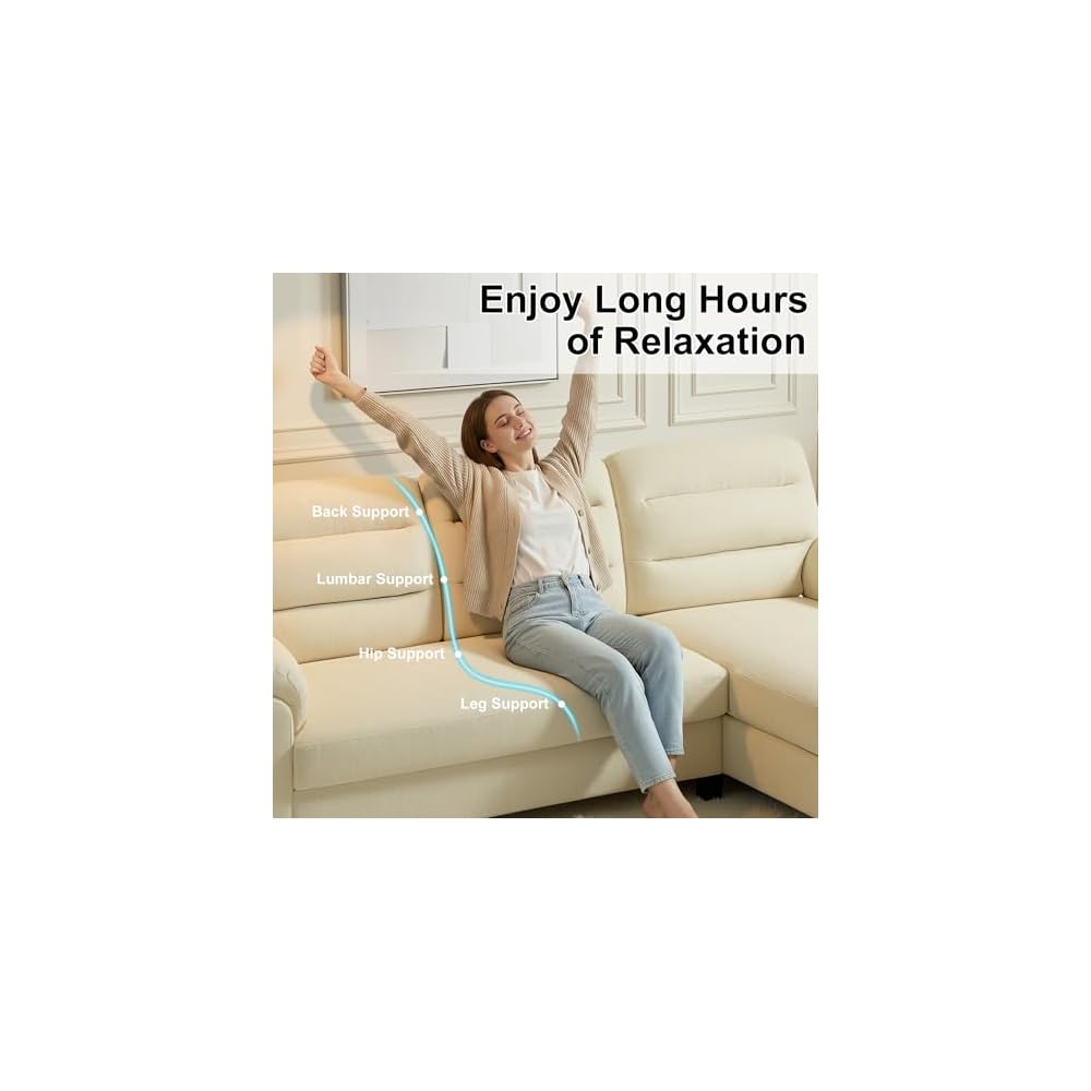 88” L-Shaped Sofa for Living Room, 3-Seater with Chaise, White