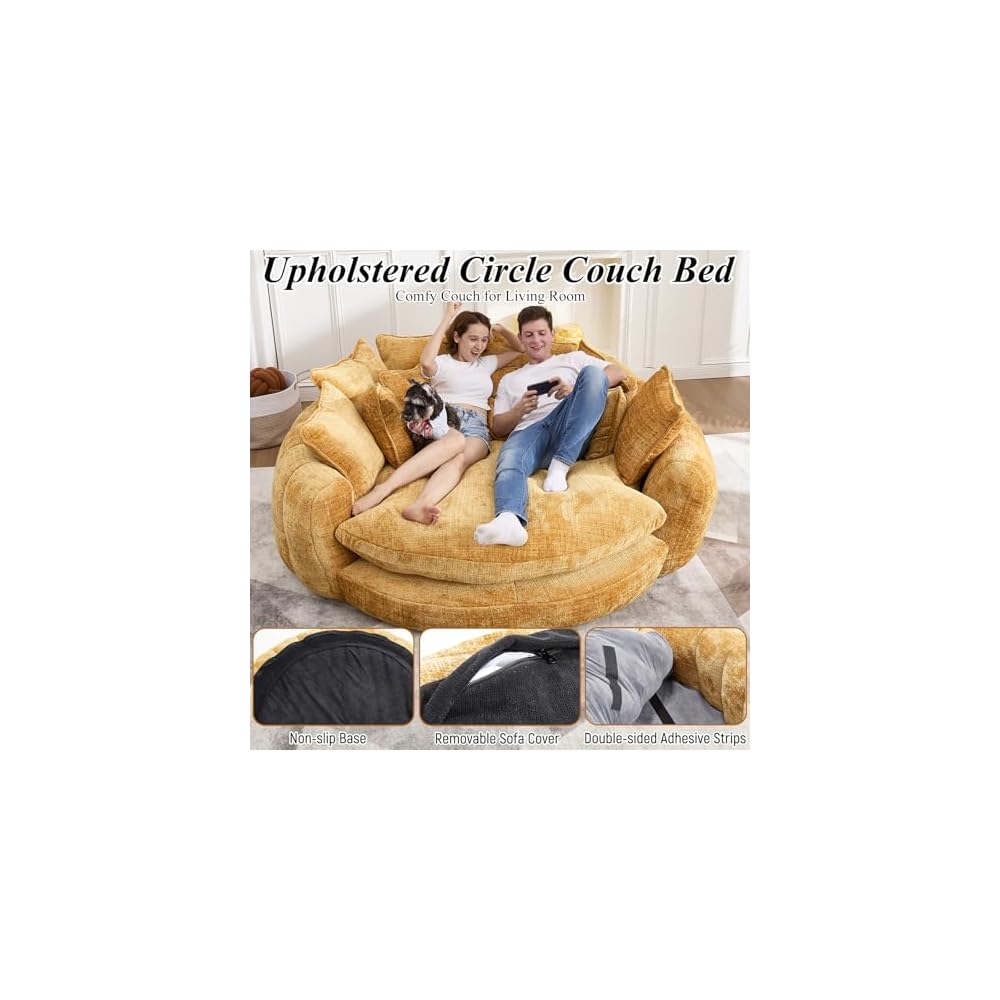 81'' Cloud Couches for Living Room, Circle Round Sofa Bed with 14 Pillows