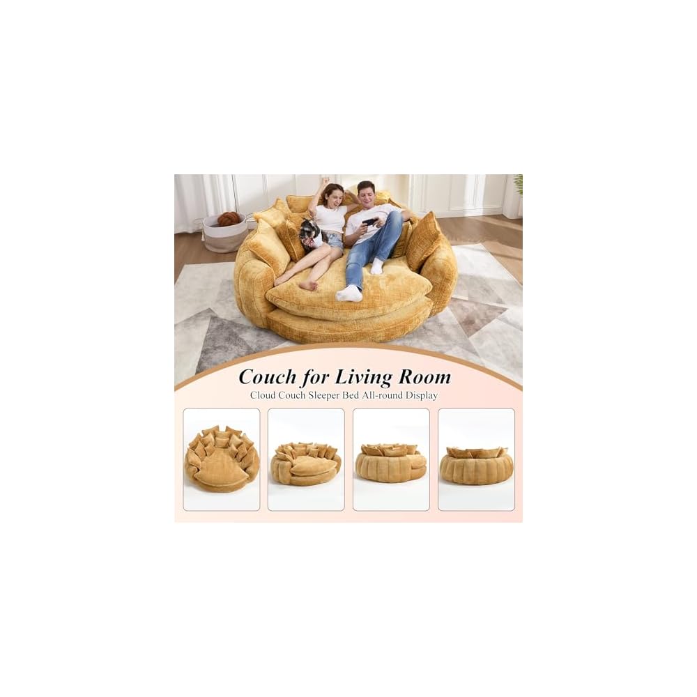 81'' Cloud Couches for Living Room, Circle Round Sofa Bed with 14 Pillows