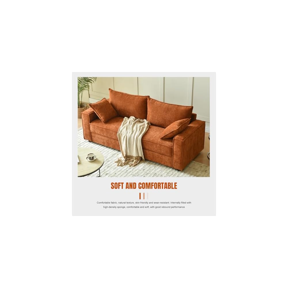 Three Person Sofa with Wide Upholstered Chaise Lounge Sofa, Linen Fabric, Easy to Assemble, No Noise (OCHER)