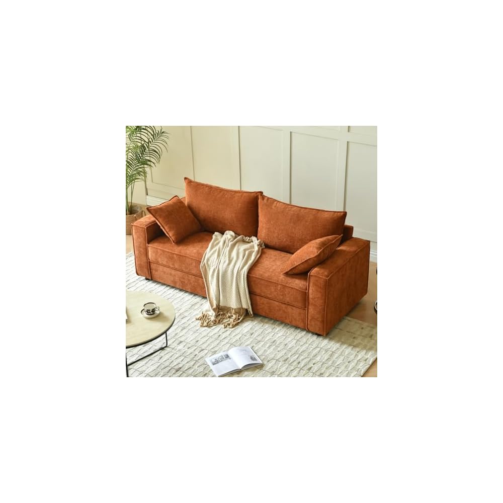 Three Person Sofa with Wide Upholstered Chaise Lounge Sofa, Linen Fabric, Easy to Assemble, No Noise (OCHER)