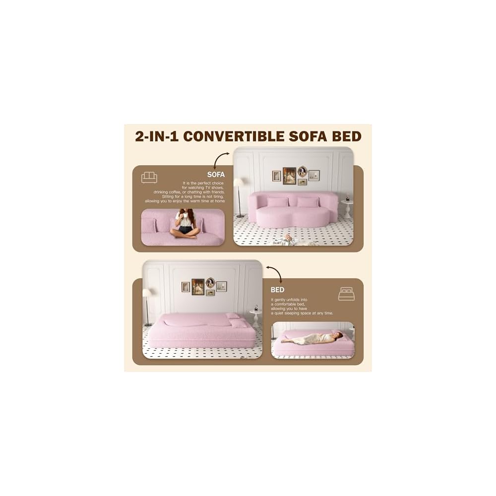 78" 2-in-1 Convertible Sofa Bed, Folding Futon Floor Couch with Pillows