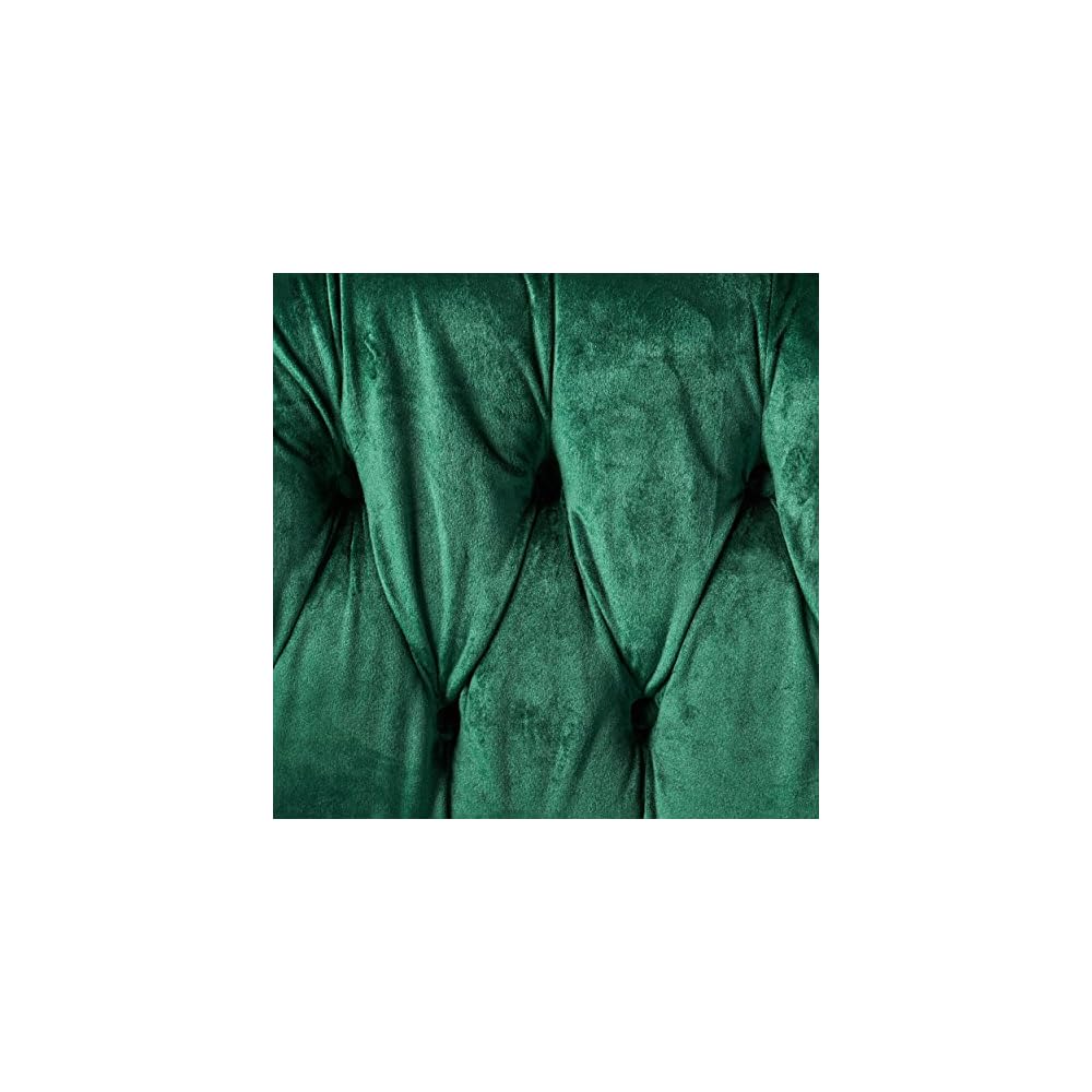 Melaina Tufted Chesterfield Velvet Loveseat with Scrolled Arms, Emerald and Dark Brown