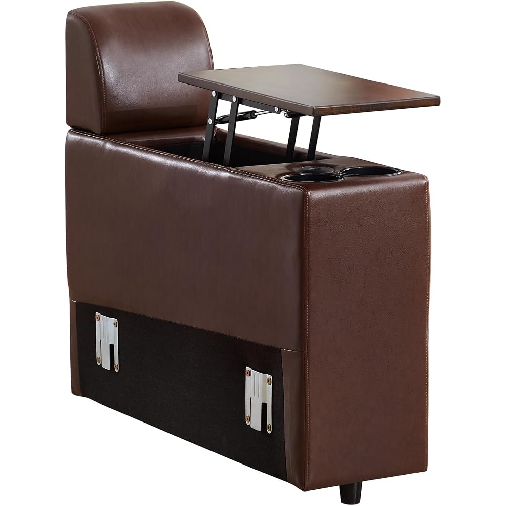 Modular Lift-Top Console with USB Charging and Cup Holders, Center Storage Module for Modular Reclining Sofa (Brown)