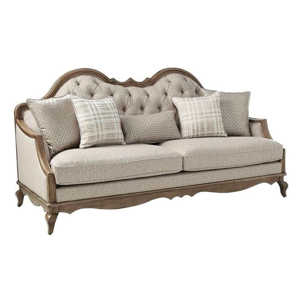 Chelmsford Sofa w/5 Pillows - 56050 - Beige Fabric & Antique Taupe