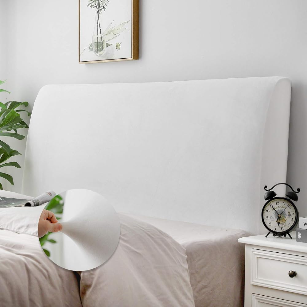 Bett Kopfteil Bezug, Bettkopfteil Hussen, Weicher Strecken Samtstoff Staubdicht, Staubdichte Schutzhülle für gepolsterte Schlafzimmer Kopfteil (Weiss, 180-200 cm（Cal King）)