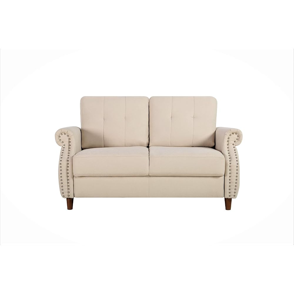Briscoe Ultra Modern Upholstered Button Tufted Back Living Room Loveseat, 57.48" Beige