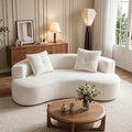 Boucle Curved Sofa 79.5" with 2 Pillows, 3-Seater White Couch