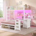Bunk Bed Twin Over Full with Drawers, 2 Person Desk, White