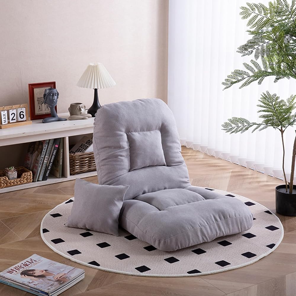 Adjustable Floor Lazy Sofa Chair,Multi-Position Comfy Lazy Floor Sofa Couch,Foldable Gaming Chair with Back Support for Adult (Grey)