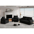 3 Piece Cloud Couch Sofa for Living Room, Modern Sofa Chair and 3-Seater Teddy Sectional Couches with Pillows and Back Cushions, Comfy Deep Seat Oversized Sofa for Bedroom, Apartment, Black