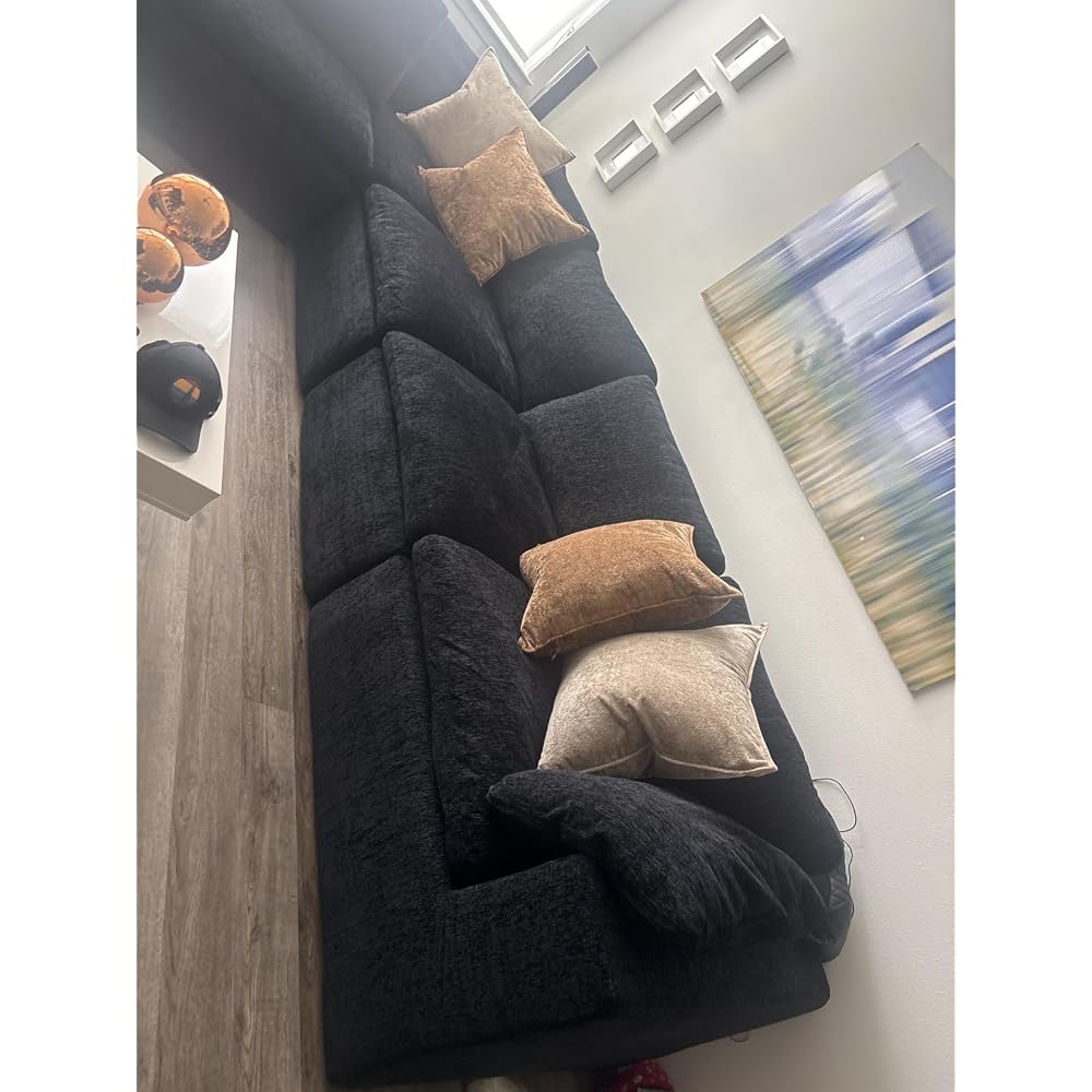 120" Cloud Modular Sectional Sofa, No-Assembly Chenille Couch, Black