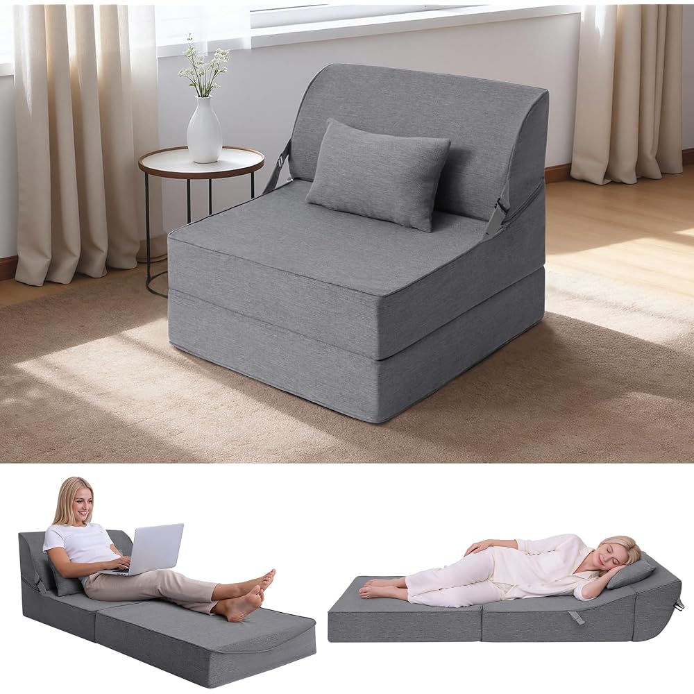 Folding Sofa Bed, Convertible Sleeper Chair, Foldable Boneless Futon Couch