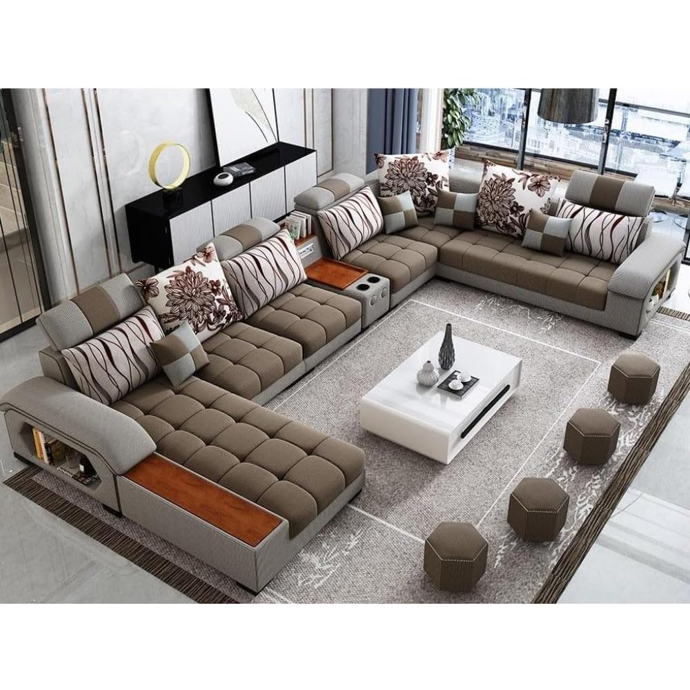 Modern Multifunctional Fabric Sectional Sofa Brown