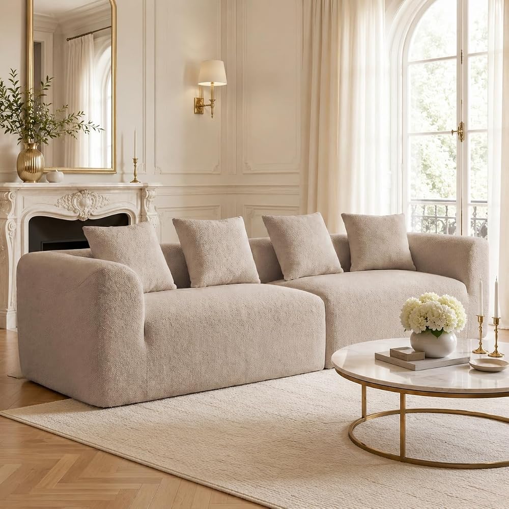 120" Curved Sofa Sectional Modern Boneless Cloud Couch, Light Brown