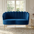 Velvet Upholstered Loveseat Sofa with Gold Metal Legs, Modern Comfy Small Love Seat with Flower Shaped Back, 2-Seater Sofa Accent Couch for Living Bedroom Leisure Areas, Navy