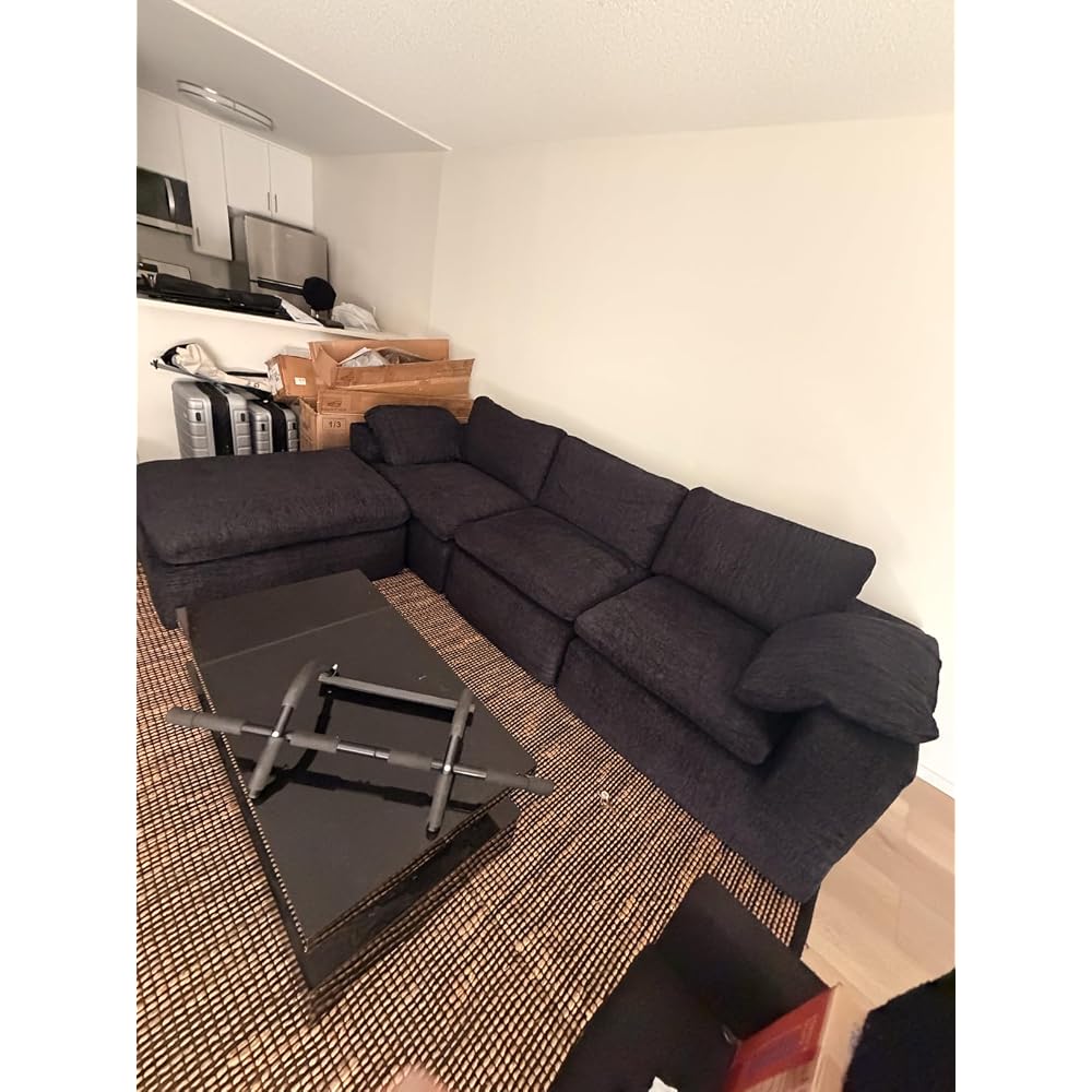 120" Cloud Modular Sectional Sofa, No-Assembly Chenille Couch, Black