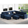 Modular Sectional Sofa U Shaped Sectional Couch with Storage Ottoman Velvet 9-Seater Convertible Sectional Sofa with Chaises Blue
