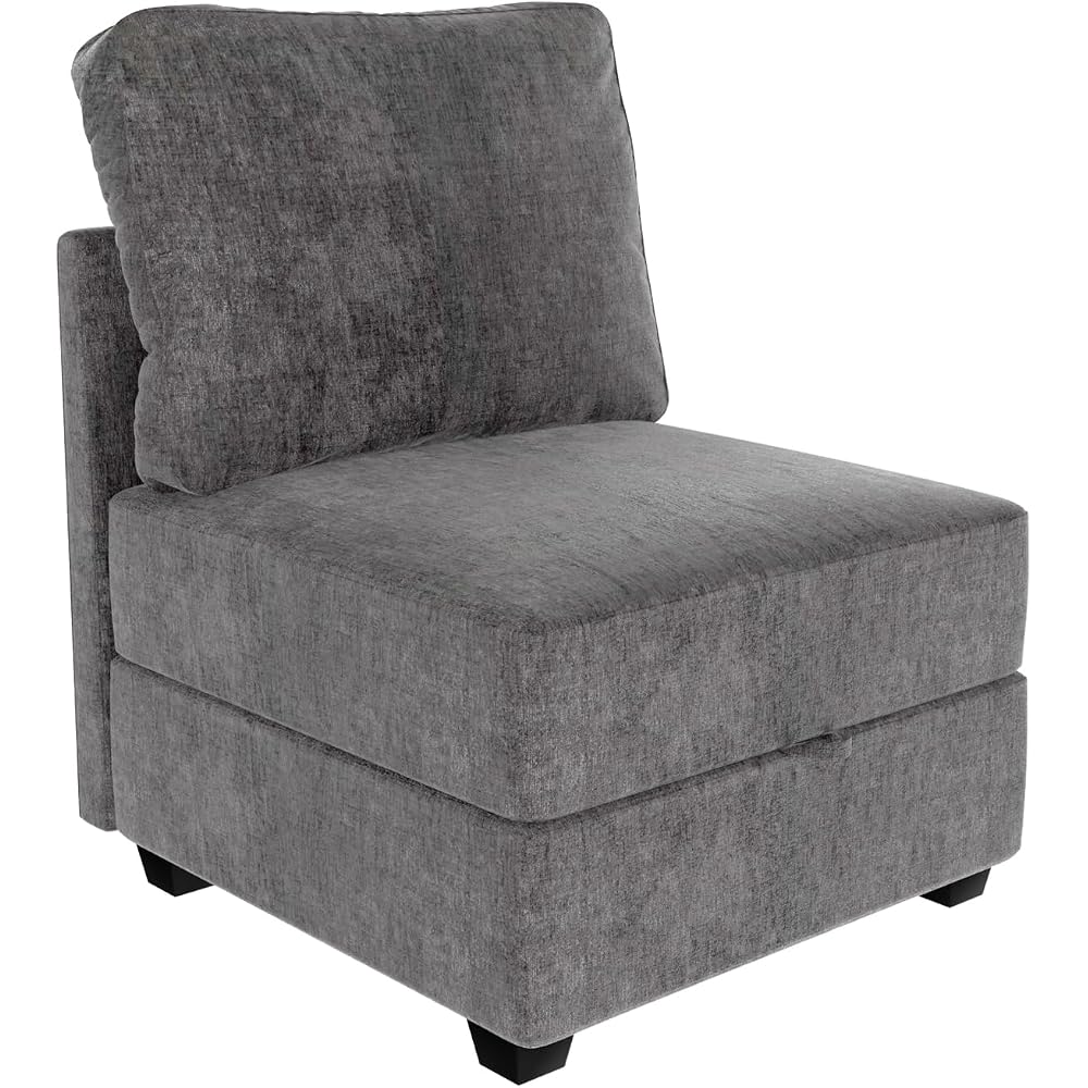 Modular Sectional Sofa, Convertible Couch with Hidden Storage, Side Pockets Tool-Free Assembly, Round-Edge Design, Grey, Armless Single seat