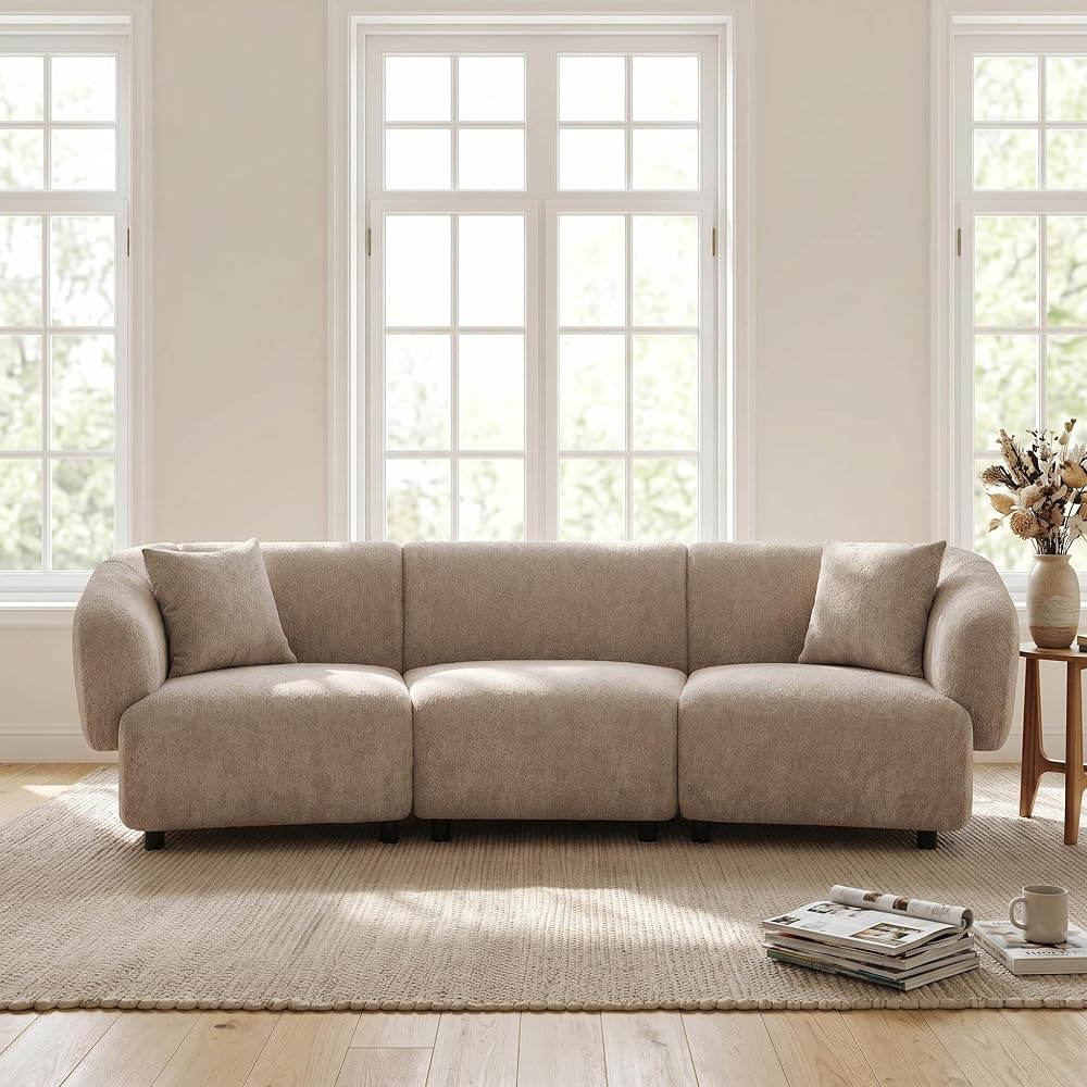 Obito Fabric Upholstered 3-Seater Sofa, Modern Home Sofa Living Room, Wooden Large Upholstered Sofa Couch for Apartment/Home Office, Espresso