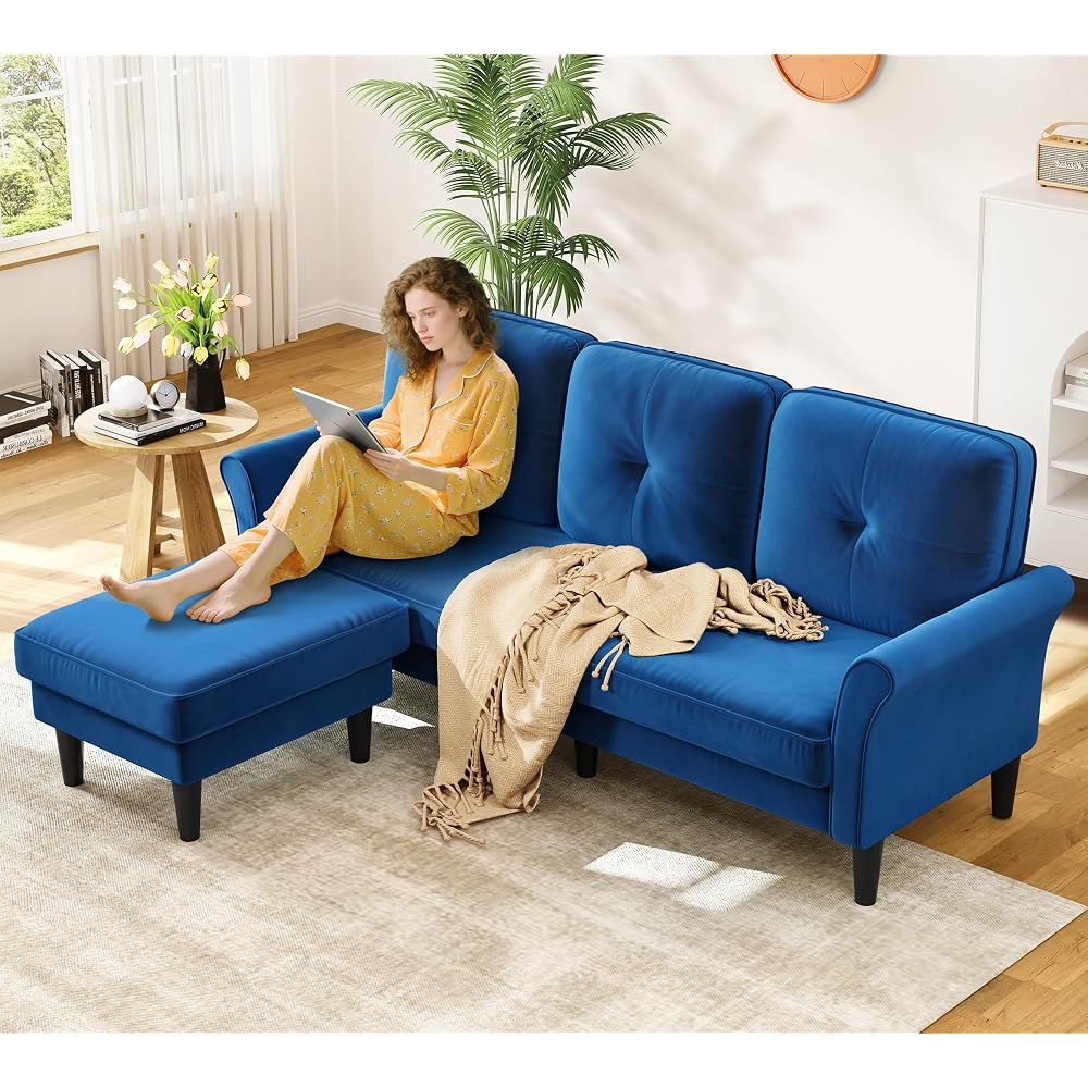 Small Sectional Couch, 83" L Shaped Couch, Modular Sectional Sofa, Blue