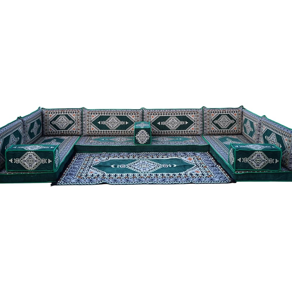Green Handmade Oriental Floor Seating Set – Traditional Floor Sofa with Backrest