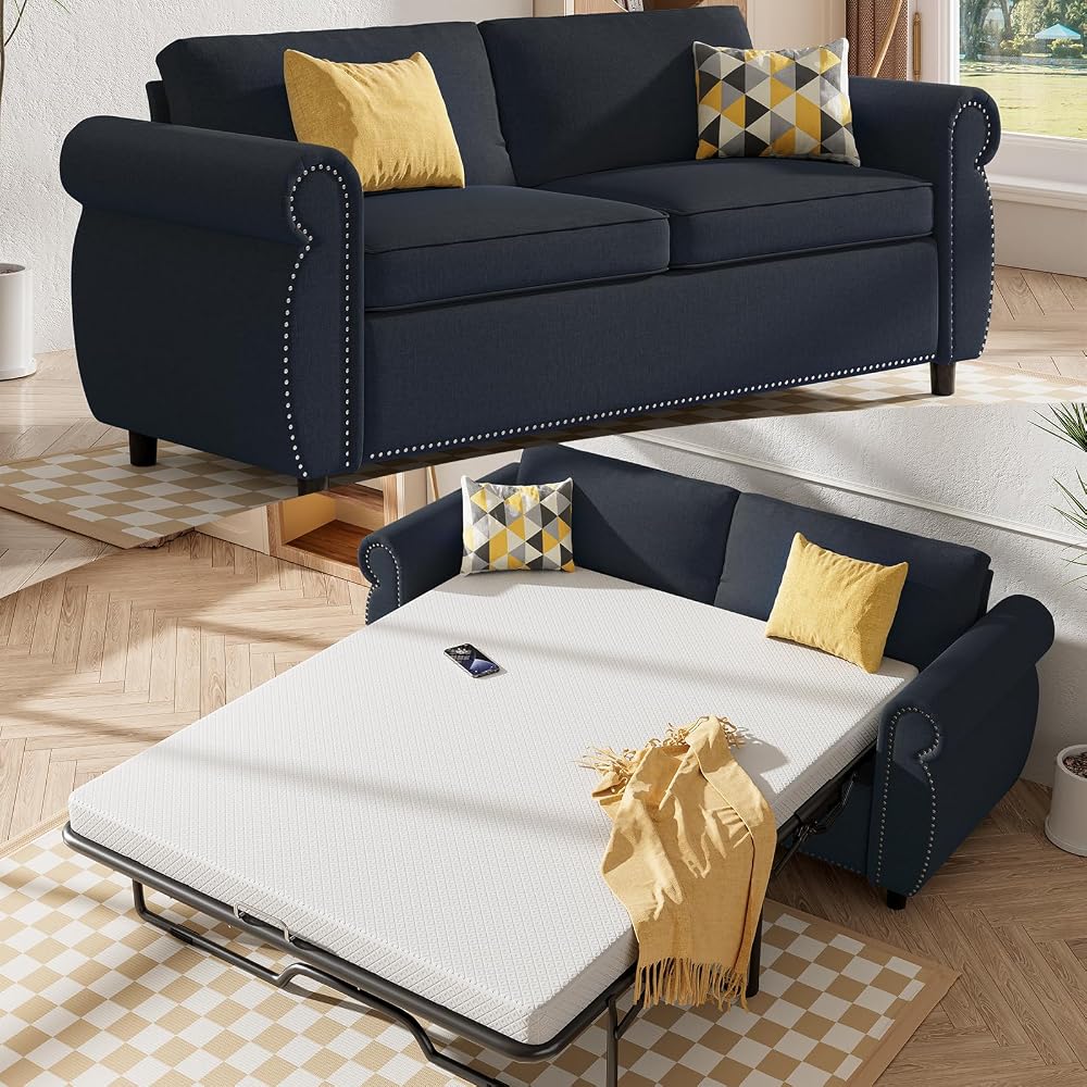 Pull Out Sleeper Sofa Bed with Foam Mattress,Queen Size, Grey