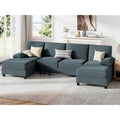 JY QAQA Sectional Couche with Soft Cushion, U-Shaped Sofa with Double Chaise, 4-Seat Linen Fabric Sofa Sets for Living Room, Apartment, Grey
