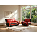 Living Room Furniture Set, 2-Piece Modern Black&Red Faux Leather Couches for Home, Living Room Sofa Sets, Loveseat and Chair with Metal Feet, Couch Set for RV Car, Hotel, Office