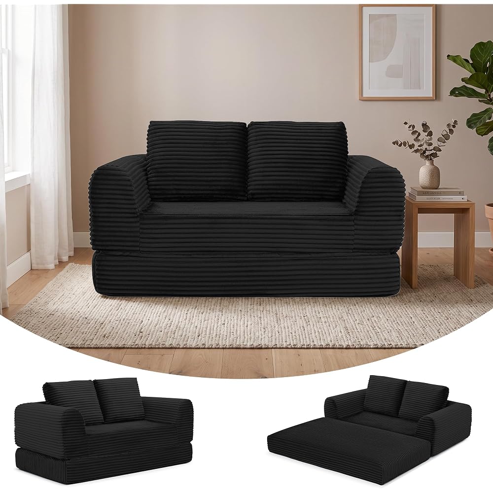 Boneless Couch Convertible Sofa Bed, Futon Sleeper Couch, Black