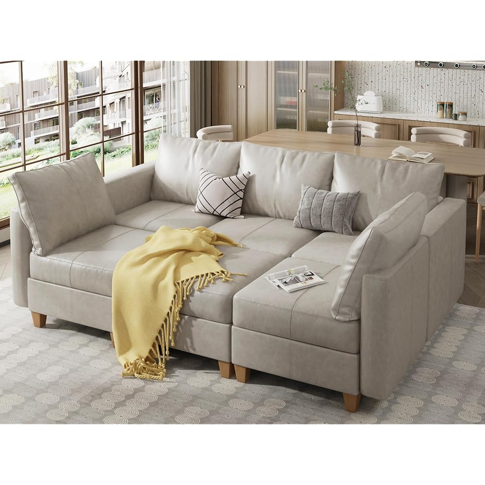 Faux Leather Sectional Sleeper Couch Modular Sofa