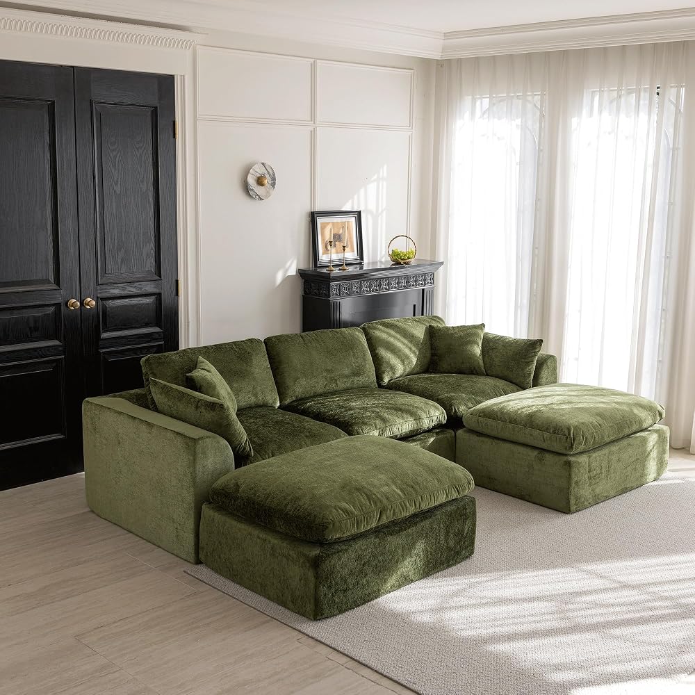 Cloud Sectional Couch for Living Room, Modern L-Shape Sofa with Back Cushion, Oversized Convertible Deep Chenille Seater Modular Couches