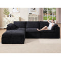 120" Cloud Modular Sectional Sofa, No-Assembly Chenille Couch, Black