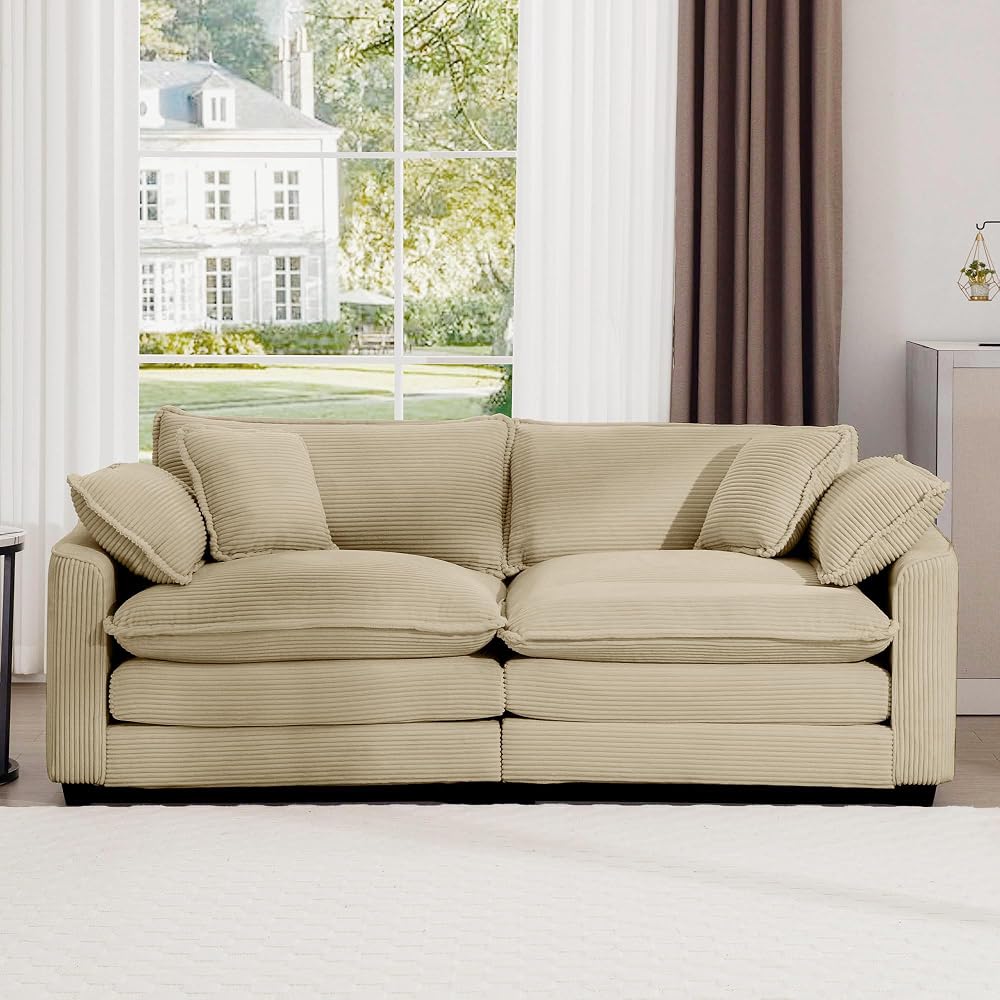 Luxury Modular Sectional Sofa, 80 Inch Modern Corduroy Comfy Cloud Couches for Living Room Office, Loveseat Deep Sofa with 2 Armrest Pillows and 2 Toss Pillows, Camel