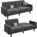 63" Small Futon Sofa Bed, Convertible Couch with USB, Dark Gray