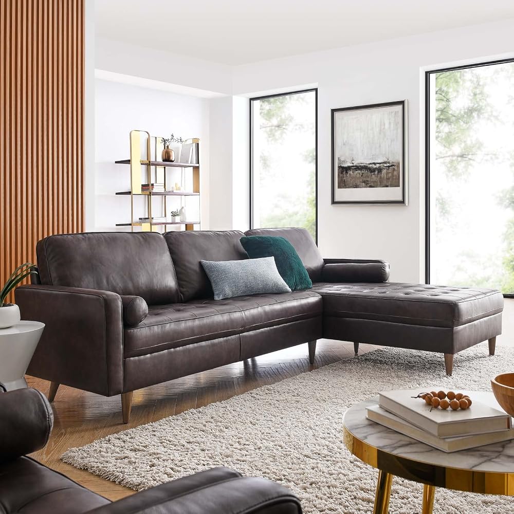 EEI-5873-BRN Valour 98" Leather Sectional Sofa, Brown