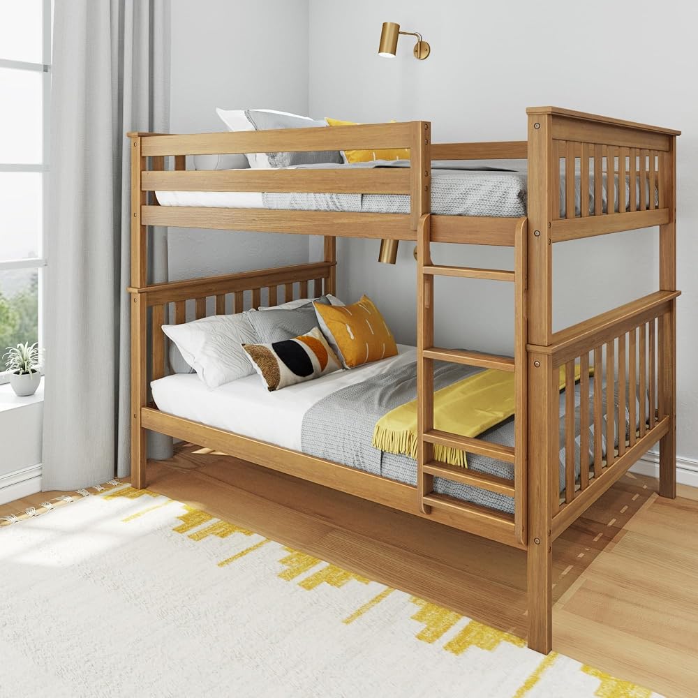 Full Over Full Bunk Bed with Ladder, Pecan