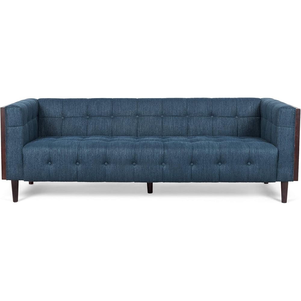 McLarnan Tufted 3 Seater Sofa - Navy Blue/Brown
