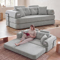Convertible Floor Sofa Bed with High Headrest, Boneless Loveseat Sleeper Couch with 2-in-1 Blanket Pillows, Memory Foam Futon Sofa for Apartments (Grey)