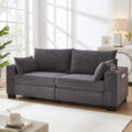 78" Corduroy Sofa Couch, 3 Seater Modern Upholstered Couch with USB and Cup Holders, Deep Seat Comfy Oversized Loveseat Sofa with Storage Pockets for Living Room, Apartment, Home Office, Grey