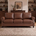 Faux Leather 3 Seater Sofa with Rolled Arms,Rust