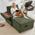Chaise Lounge Chair Indoor with Ottoman, Corduroy Sofa Bed with USB Ports, Pillow, Cup Holder &Table Board, Boneless Chaise Lounge for Storage Space Living Room Bedroom Apartment (Green)