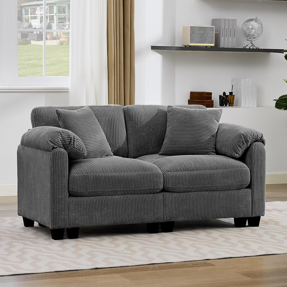 115'' Oversized Sectional Modular Sofa with Ottoman, U-Shaped Modern Sectional Couches for Living Room with 2 Throw Pillows and Deep Seat, Center Stitched Design (Grey, Loveseat)